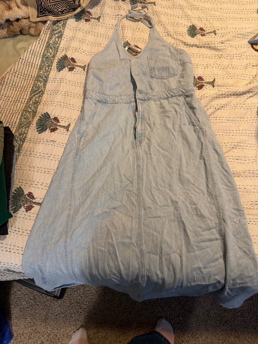 Universal Thread Denim Halter Midi Dress Women’s Size 14 Light Wash Button Front